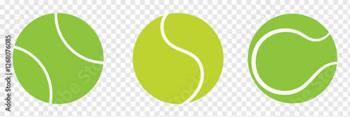 Tennis ball Icon set and single. Green, Black and white Tennis ball icon vector logo design flat style. Tennis Ball icon vector design template on isolated white background.