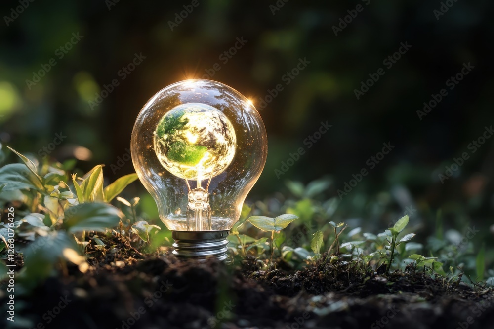 Light bulb protecting planet earth promoting green energy and environmental conservation Light bulb protecting planet earth promoting green energy and environmental conservation