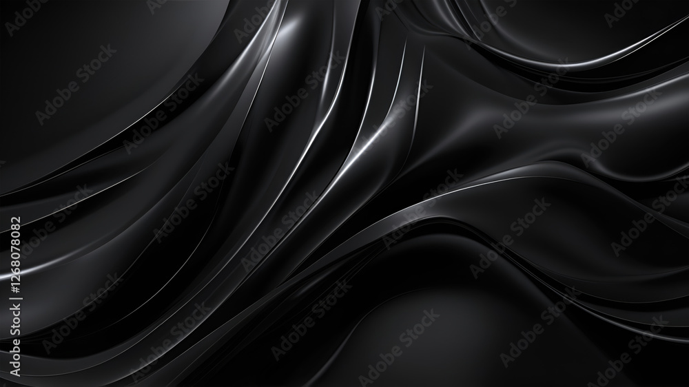 Fototapeta premium Abstract black flowing waves. Futuristic luxury background. Black background. Illustration