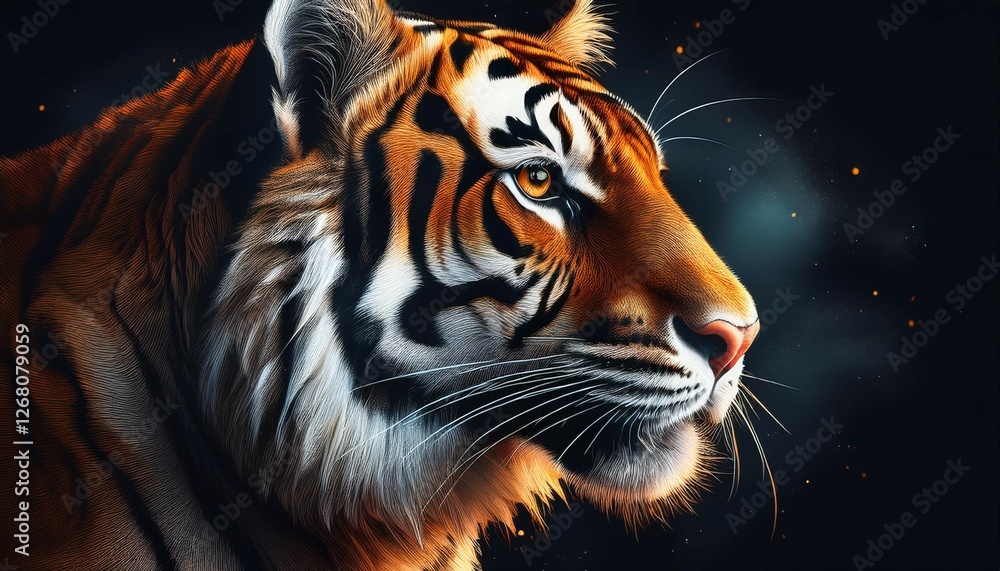 Fototapeta premium majestic tiger muzzle in profile showcasing strength and beauty against a dark background