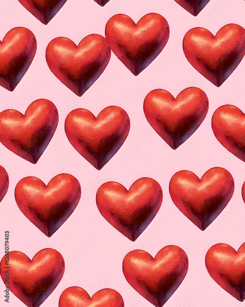 A vibrant pattern featuring red hearts against a soft pink background, symbolizing love and affection A vibrant pattern featuring red hearts against a soft pink background, symbolizing love and affection