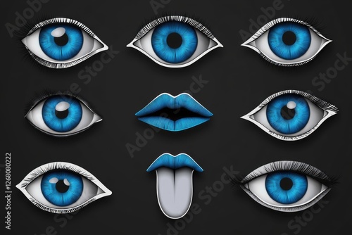 Unique eye shapes in various shades of blue photo