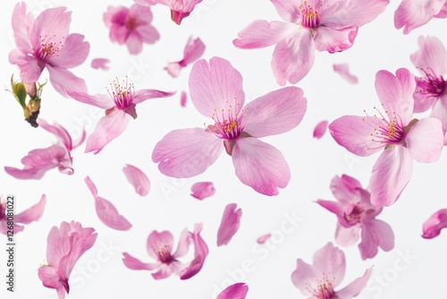A bouquet of pink flowers suspended in mid-air, perfect for decoration or design concepts