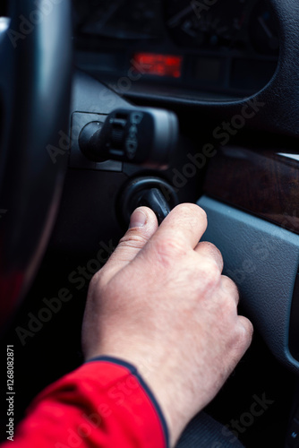 Car driver starting the engine Start,