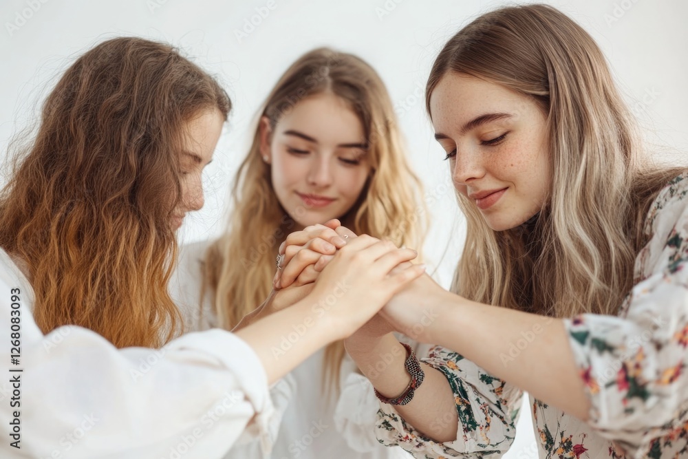 Group of girls holding hands, friendship and unity concept Group of girls holding hands, friendship and unity concept