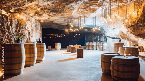 Tasting of sparkling white wine, traditional champagne method making of cremant in caves on Moselle river valley in Luxembourg, wine tour and visiting caves photo