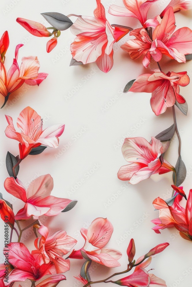 Obraz premium A wedding card design featuring soft watercolor Cattleya flowers in pink hues, framing a horizontal space