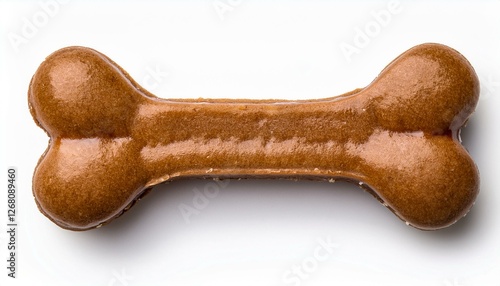 top view of crunchy brown bone shaped dog biscuit as a treat set isolated on white background close up photo