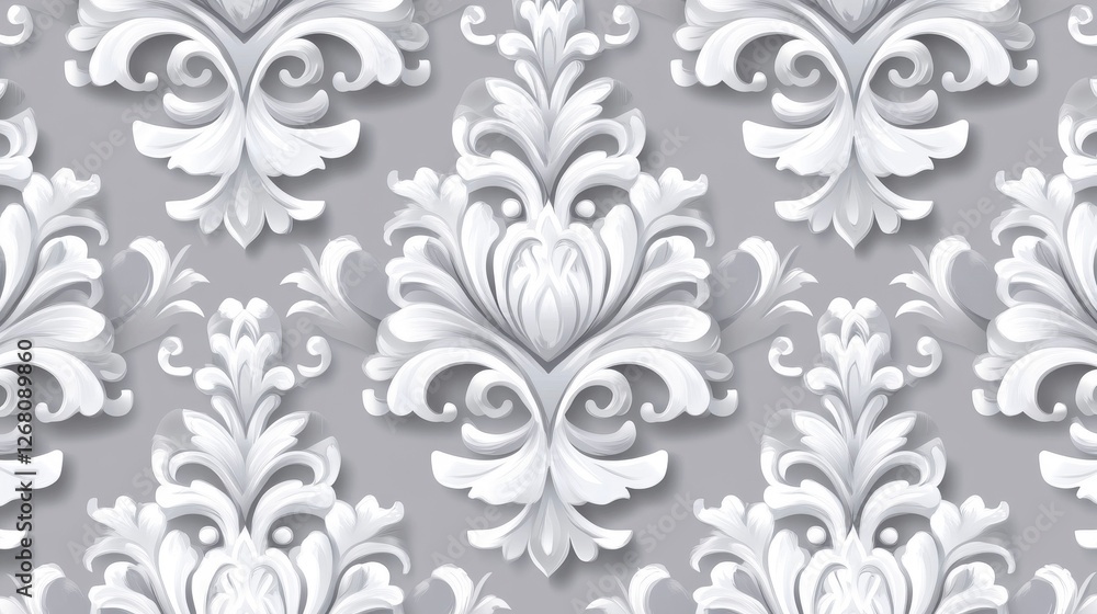 Elegant Grey Damask Pattern Seamless Texture Background Decorative Floral Ornament Elegant Grey Damask Pattern Seamless Texture Background Decorative Floral Ornament