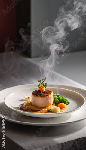 Elegant Eierschwammerl presentation on minimalist table, culinary art photo