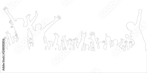Contour of cheerful crowd of people. Vector illustration