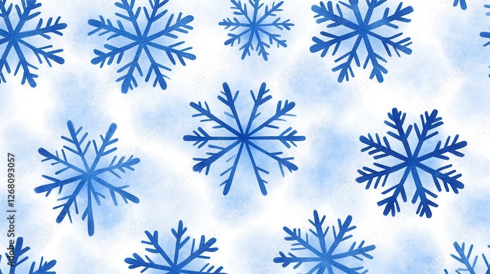 Seamless Blue Snowflake Pattern on White Background for Winter Holiday Season Seamless Blue Snowflake Pattern on White Background for Winter Holiday Season