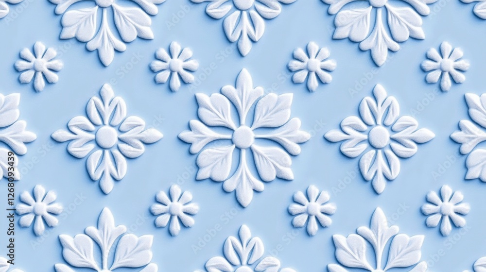 Seamless Snowflake and Floral Pattern on Light Blue Winter Festive Background Seamless Snowflake and Floral Pattern on Light Blue Winter Festive Background