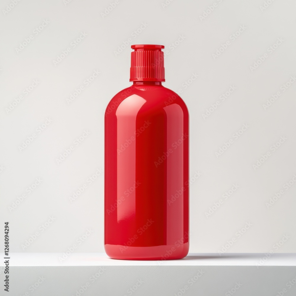 red bottle on a white shelf red bottle on a white shelf