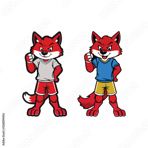 Cartoon Red wolverine Mascots in Different Outfits vector illustrator in white background