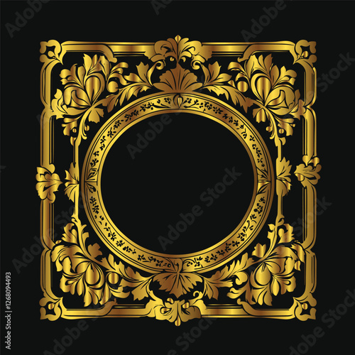 Luxury decorative golden floral ornament frame vector  Hand drawn ornamental shield or label photo