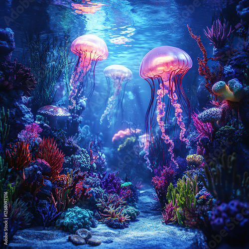 Mystical Ocean Depths with Floating Jellyfish