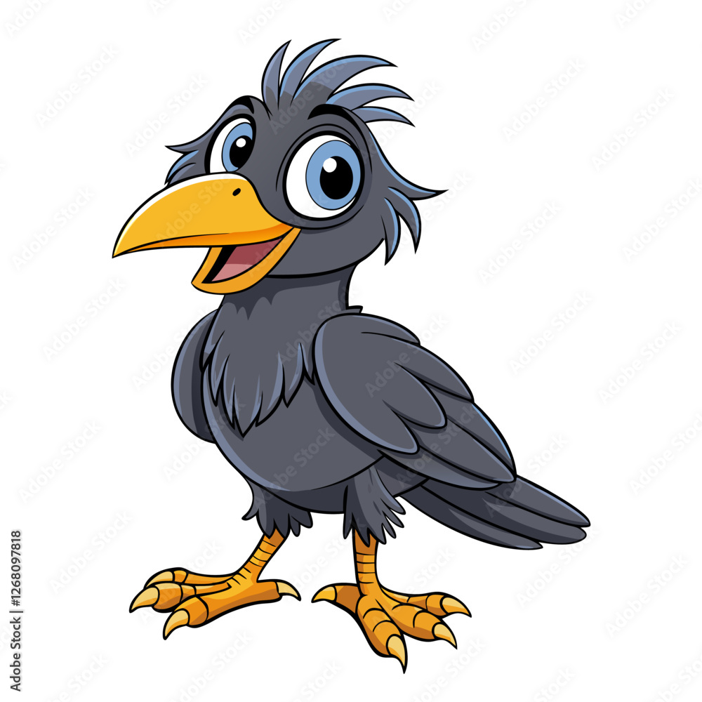 Naklejka premium Crow Bird Vector Illustration – Cartoon, Clipart & Line Art Design on White Background, Crow bird vector clipart in cartoon, line art, and illustration style on a white background.
