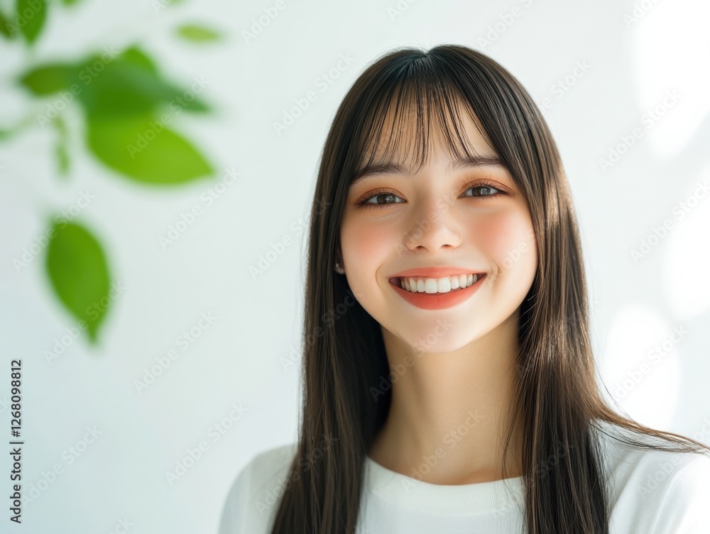 Portrait of Smiling Young Woman with Long Hair Portrait of Smiling Young Woman with Long Hair
