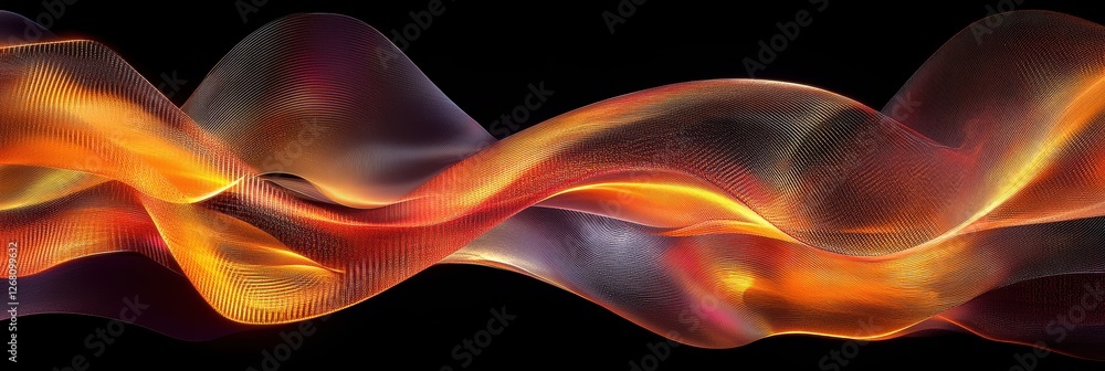 Naklejka premium Abstract Wave Pattern Featuring Orange And Purple Tones On A Dark Background Displaying Movement