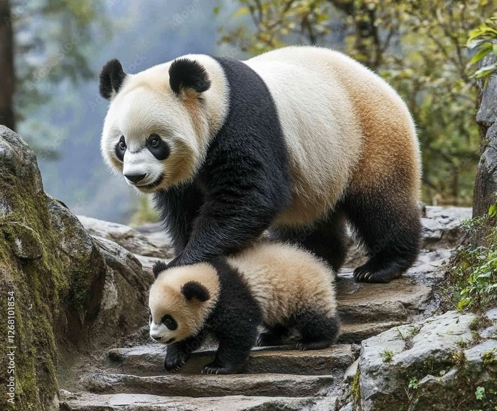 Fototapeta premium Panda and baby. Generative AI