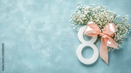 Elegant Womens Day Composition with Number Eight and Flowers