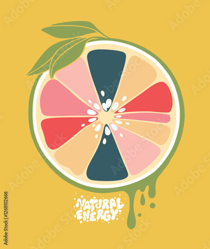 Multicolored abstract fruit design. Art alluding to healthy eating and the energetic power of fruits. Healthy living.