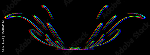 Glowing rainbow frame in the form of a bowl-shaped fountain. Black as an example of the background. Vector.