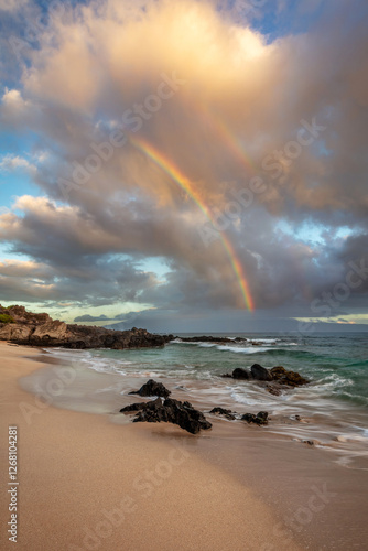 Magical rainbow at Oneloa beach, Maui