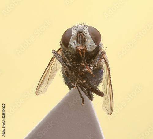 green bottle flies Lucilia sits on the paper