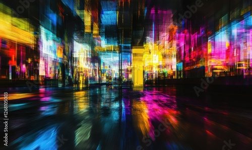 Wallpaper Mural Abstract futuristic cityscape blending vibrant neon lights with dark urban textures, capturing the energy of a modern metropoli Torontodigital.ca