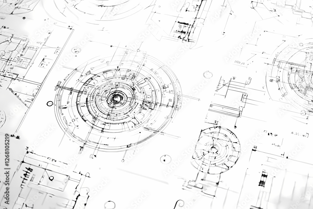 Technical Blueprint Detail: Intricate details of a technical blueprint showcasing complex engineering designs and circular patterns. Technical Blueprint Detail: Intricate details of a technical blueprint showcasing complex engineering designs and circular patterns.