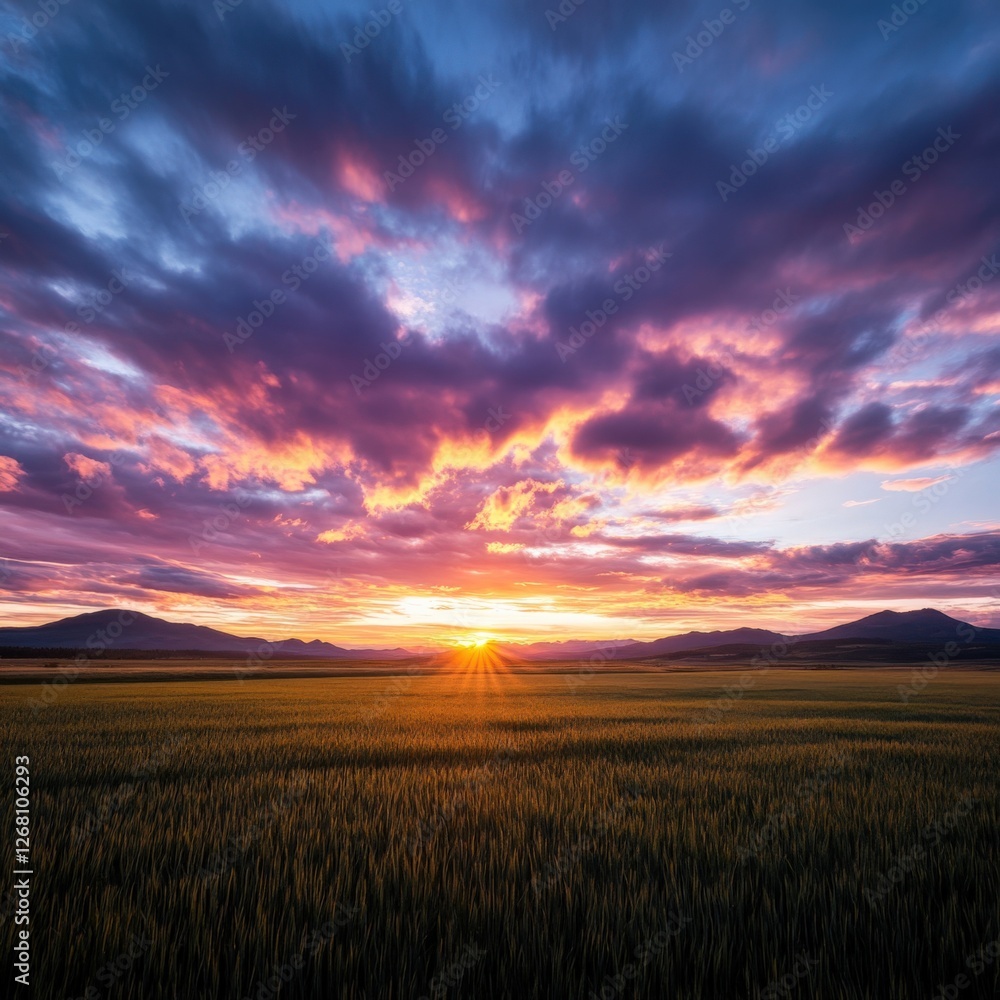 Sunset Over a Field Landscape Sunset Over a Field Landscape