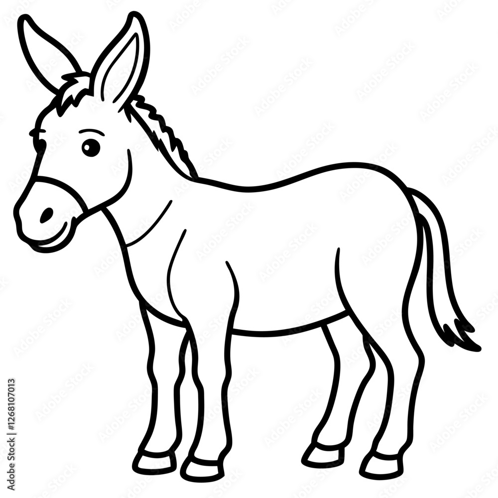 Fototapeta premium Donkey Animal Vector Illustration – Cartoon, Clipart & Line Art Design on White Background, Donkey animal vector clipart in cartoon, line art, and illustration style on a white background.