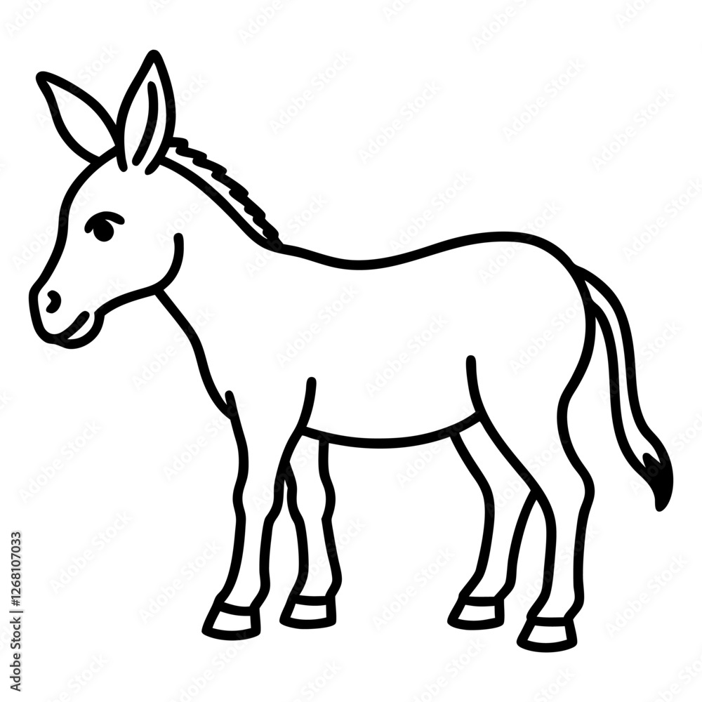 Fototapeta premium Donkey Animal Vector Illustration – Cartoon, Clipart & Line Art Design on White Background, Donkey animal vector clipart in cartoon, line art, and illustration style on a white background.