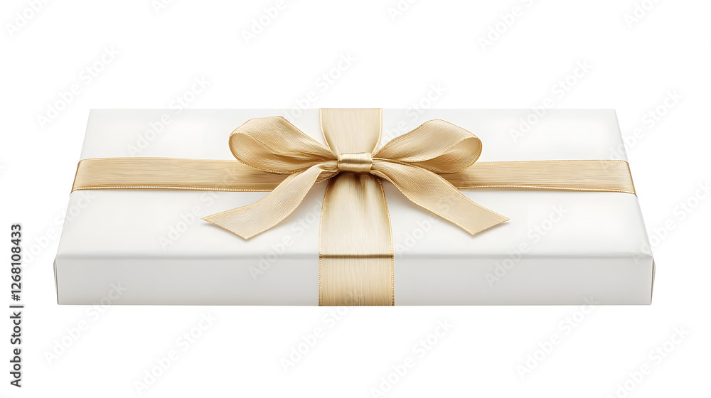 White gift box with gold ribbon bow White gift box with gold ribbon bow