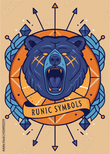 bear and symbols, print for clothes