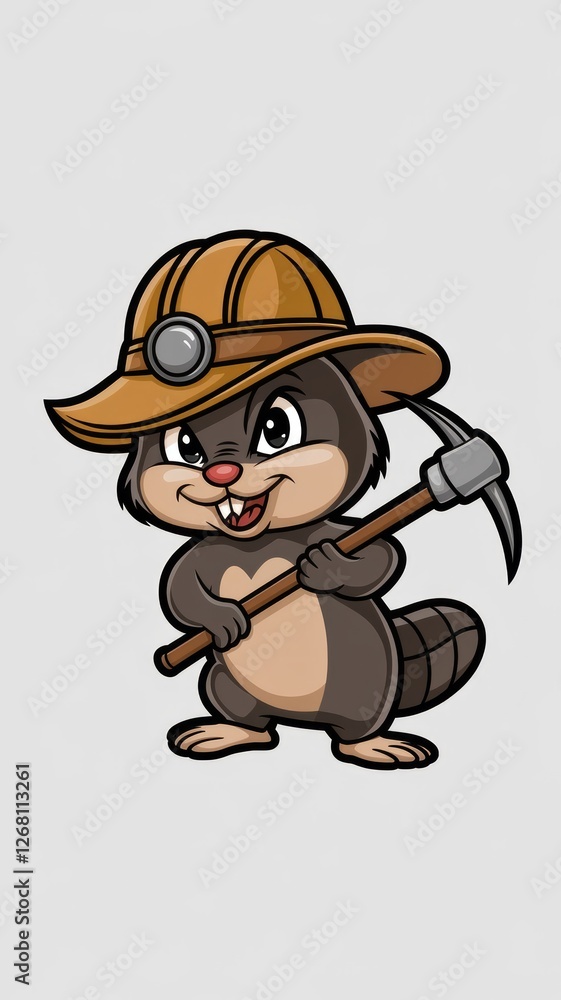 Fototapeta premium Cute Mischievous Mole Mascot with Miner’s Hat – Vector Illustration Generative AI