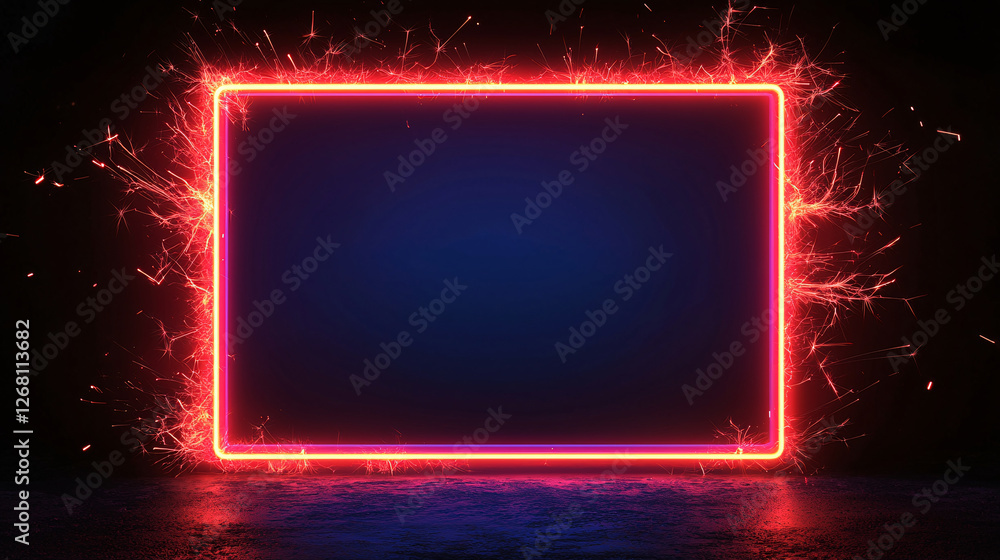 Glowing Rectangular Frame with Electrical Discharge Effects for Creative Design Projects and Media Glowing Rectangular Frame with Electrical Discharge Effects for Creative Design Projects and Media