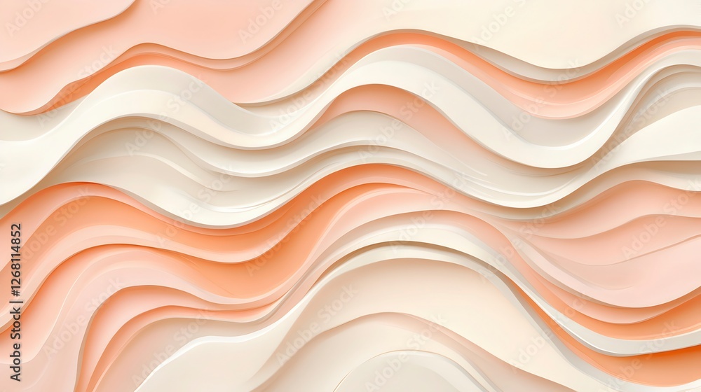 Fototapeta premium abstract background with soft waves in peach and white shades. The image features a layered design, creating a sense of depth and dimension