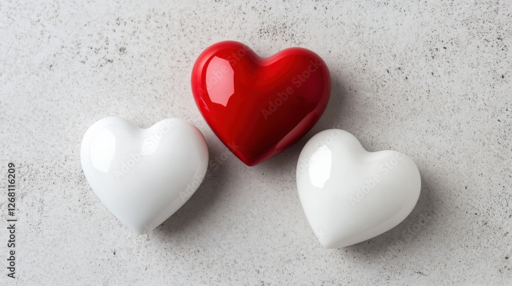Red and White Heart Shapes on Textured Background Red and White Heart Shapes on Textured Background