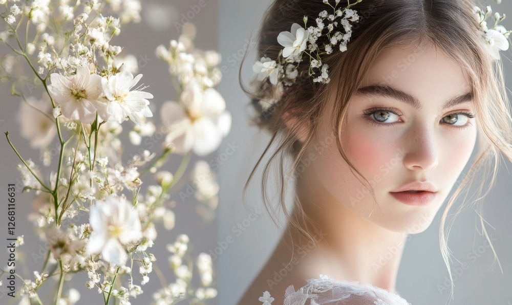 Ethereal Beauty Portrait with Delicate Flowers and Soft Lighting Ethereal Beauty Portrait with Delicate Flowers and Soft Lighting