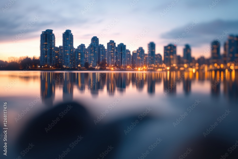 Obraz premium City Skyline Reflection at Dusk