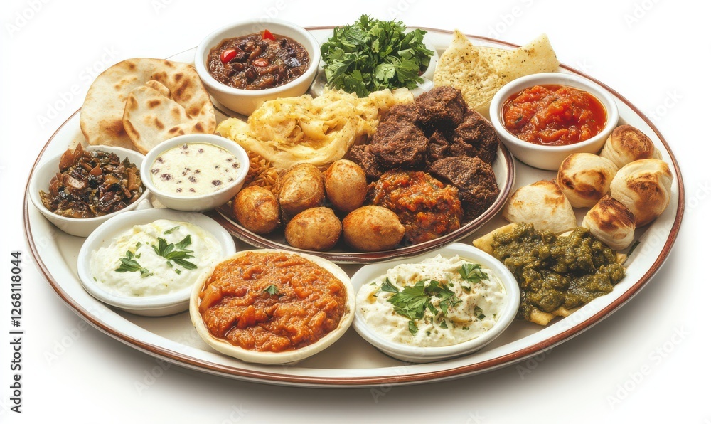 Traditional Middle Eastern Mezze Platter with Assorted Dishes Traditional Middle Eastern Mezze Platter with Assorted Dishes