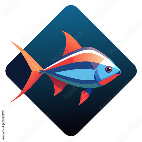 Neon Tetra Fish Vector Illustration – Cartoon, Clipart & Line Art Design on White Background, Neon tetra fish vector clipart in cartoon, line art, and illustration style on a white background.