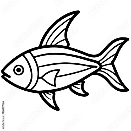 Neon Tetra Fish Vector Illustration – Cartoon, Clipart & Line Art Design on White Background, Neon tetra fish vector clipart in cartoon, line art, and illustration style on a white background.