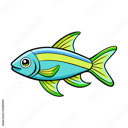 Neon Tetra Fish Vector Illustration – Cartoon, Clipart & Line Art Design on White Background, Neon tetra fish vector clipart in cartoon, line art, and illustration style on a white background.