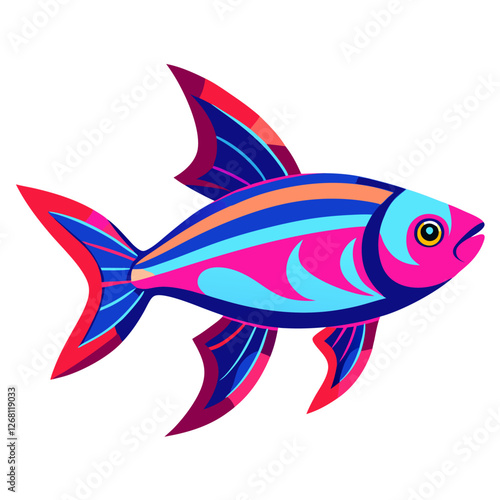 Neon Tetra Fish Vector Illustration – Cartoon, Clipart & Line Art Design on White Background, Neon tetra fish vector clipart in cartoon, line art, and illustration style on a white background.