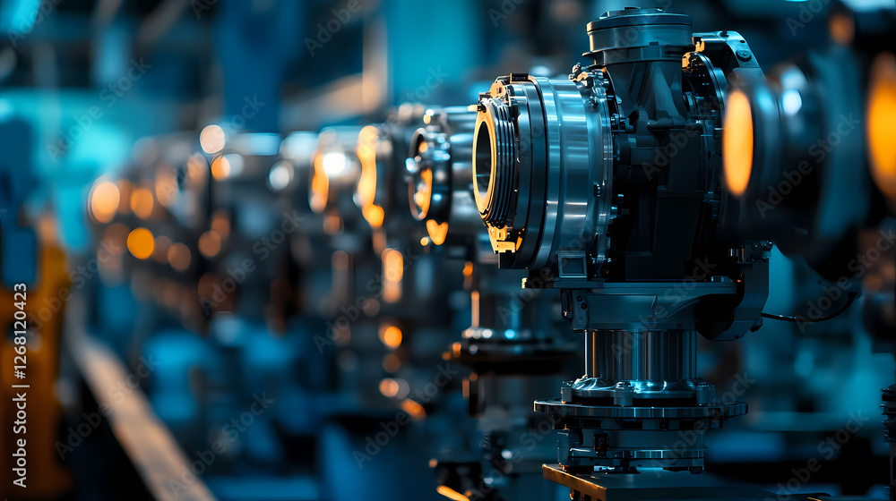 Industrial Machinery Line: Close-up view of a row of intricate industrial machinery, showcasing precision engineering and the power of automated production lines. Industrial Machinery Line: Close-up view of a row of intricate industrial machinery, showcasing precision engineering and the power of automated production lines.