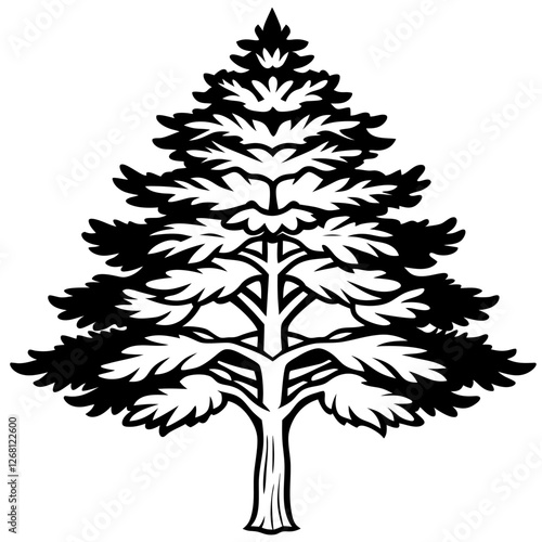 Cedar Tree Vector Illustration – Cartoon, Clipart & Line Art Design on White Background, Cedar tree vector clipart in cartoon, line art, and illustration style on a white background.